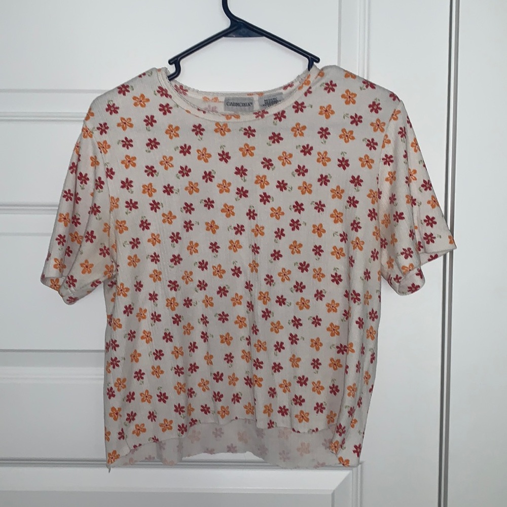 Red and orange flower cropped shirt